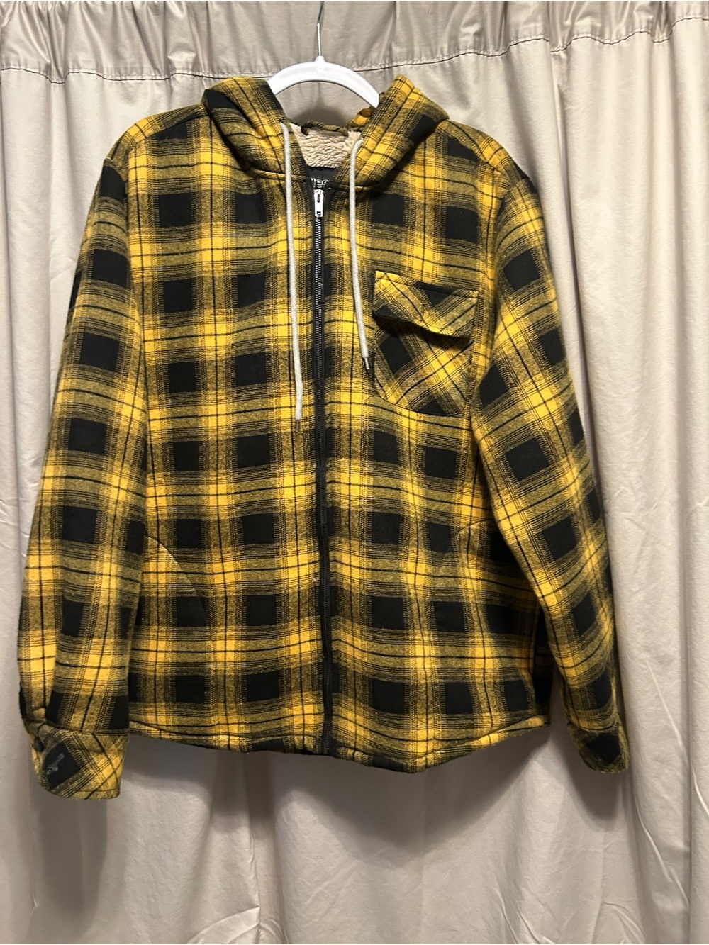 Men's Yellow & Black Plaid Hooded Shirt Jacket